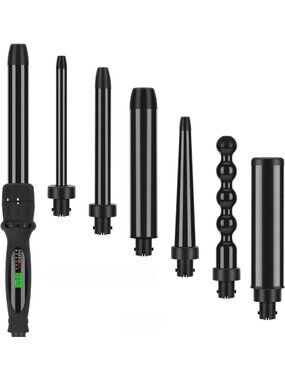 7-in-1 Curling Iron Wand Set, Dual Voltage, Versatile Hair Styling Tool